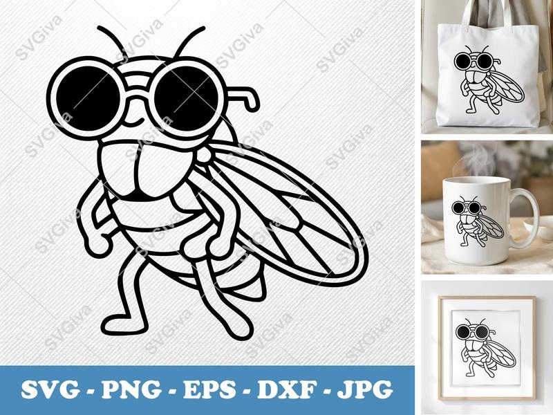 Cicada Wearing Sunglasses SVG | Friendly Bean-Shaped Cut File | PNG DXF EPS | Cricut Silhouette Design