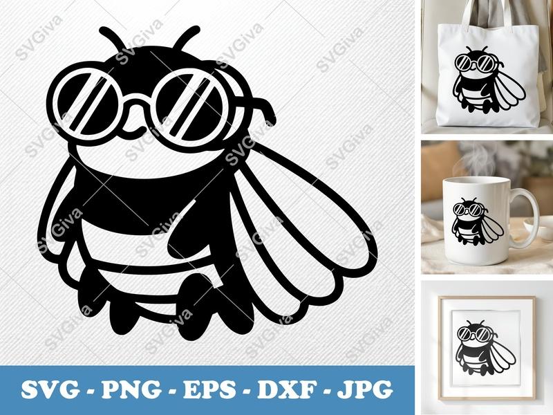 Cicada wearing sunglasses SVG | Puffy Soft Shapes PNG DXF EPS | Cricut Silhouette Cut File