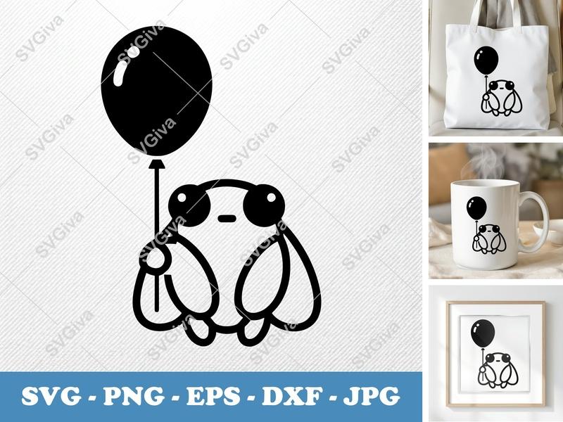 Cicada with Balloon SVG, Modern Clean Cut File | PNG EPS DXF for Cricut & Silhouette, Cute Insect Graphic, Digital Download