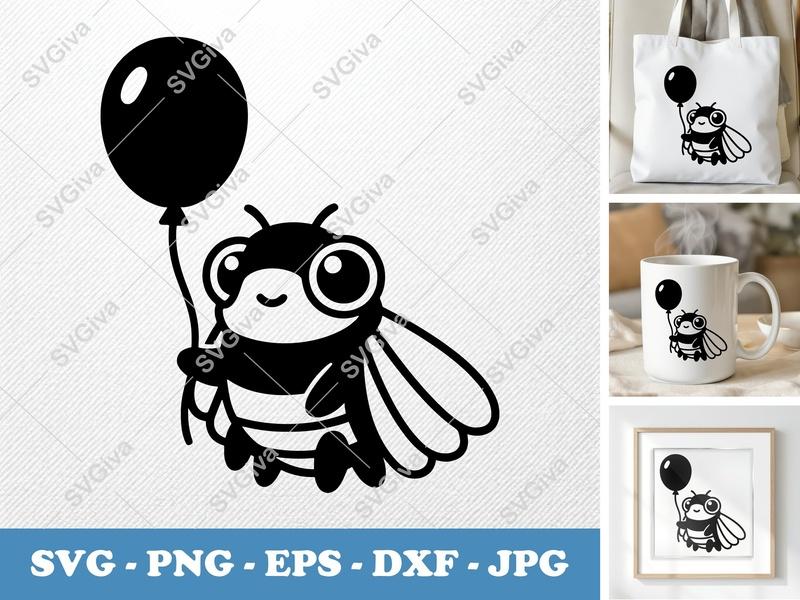 Cicada with Balloon SVG | Puffy Inflated Design | PNG DXF EPS | Cricut Silhouette Cut File