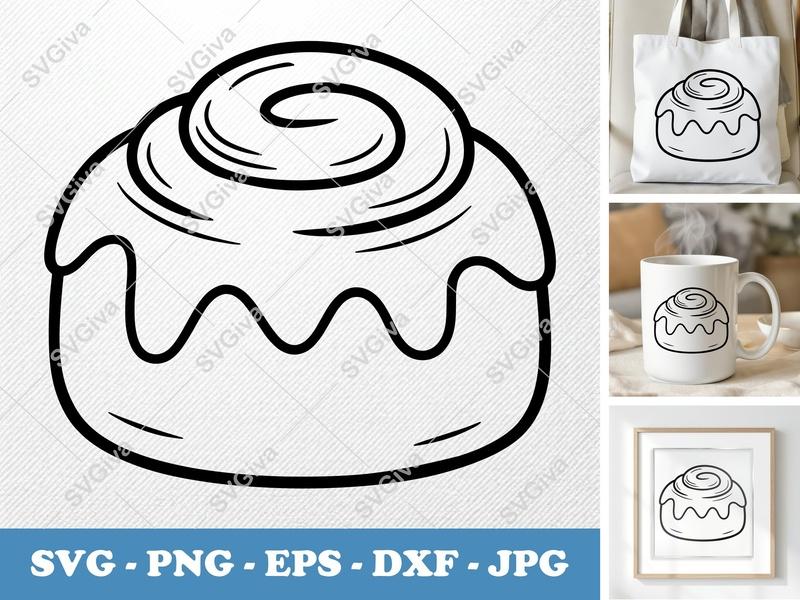 Cinnamon Bun Fresh SVG | Puffy Pillow Soft Shapes | PNG DXF EPS | Cricut Silhouette Baking Kitchen