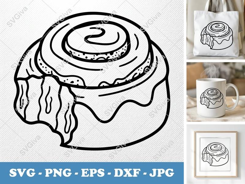 Cinnamon Bun Partially Eaten SVG | Friendly Bean-Shaped Rounded Design | PNG DXF EPS | Cricut Silhouette File