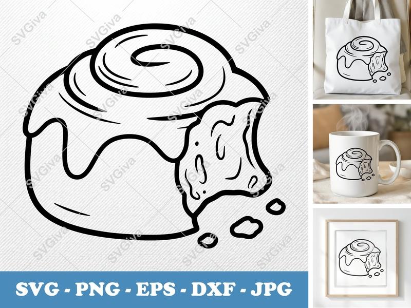 Cinnamon Bun Partially Eaten SVG | Puffy Soft Shapes PNG DXF EPS | Cricut Silhouette Cut File