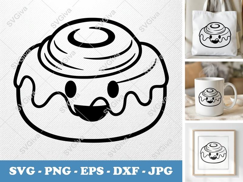 Cinnamon Bun SVG | Kawaii Cute Food Clipart | Sweet Roll PNG EPS DXF | Cricut Silhouette File
