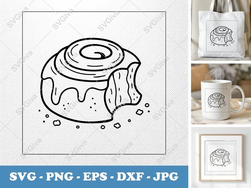 Cinnamon Bun SVG | Modern Clean Design, Bitten, Sweet Dessert | PNG EPS DXF for Cricut, Silhouette, Baking Craft