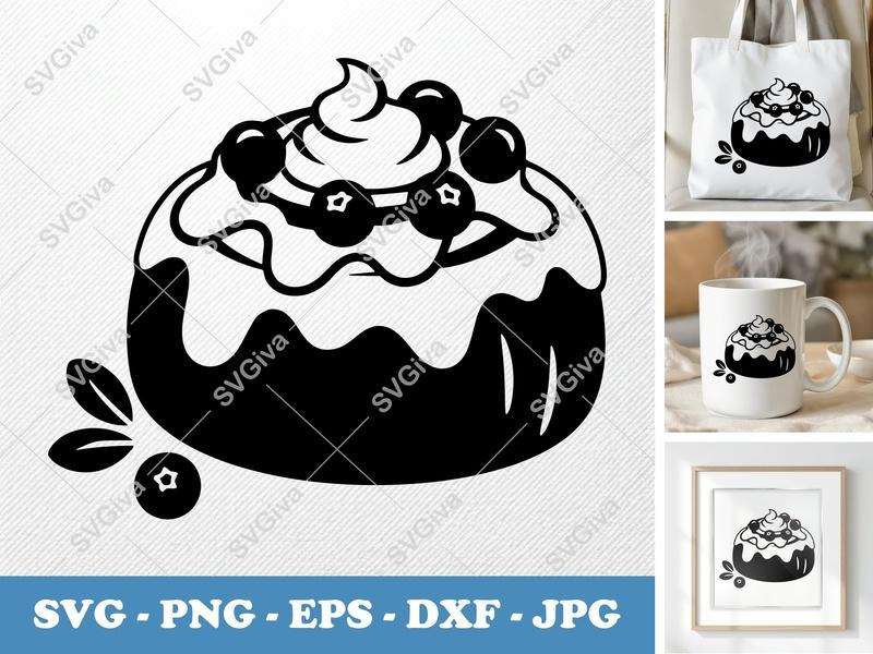 Cinnamon Bun SVG | Modern Dessert with Berries & Cream | PNG EPS DXF for Cricut & Silhouette | Foodie Cut File