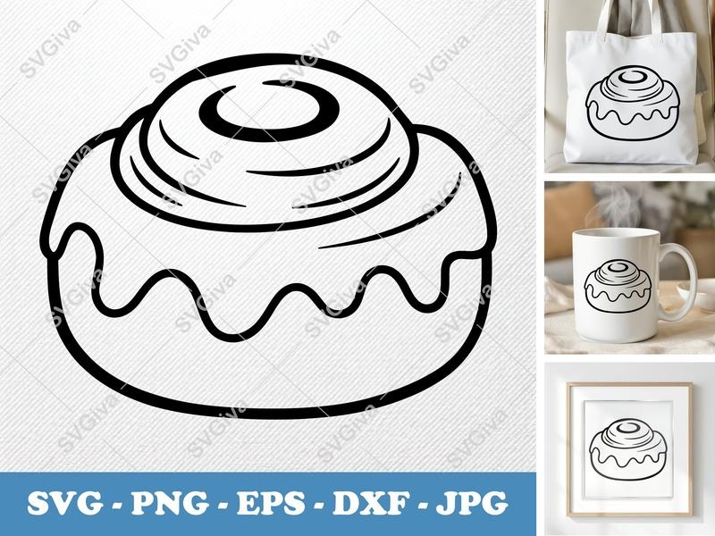 Cinnamon Bun SVG | Modern Minimalist Outline | Bakery Food PNG, EPS, DXF | Cricut & Silhouette Cut File