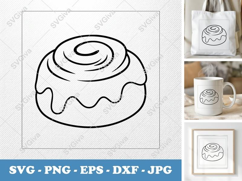 Cinnamon Bun SVG | Modern Sweet Roll Line Art | PNG EPS DXF | Cricut Silhouette File | Bakery Clipart | Food Outline