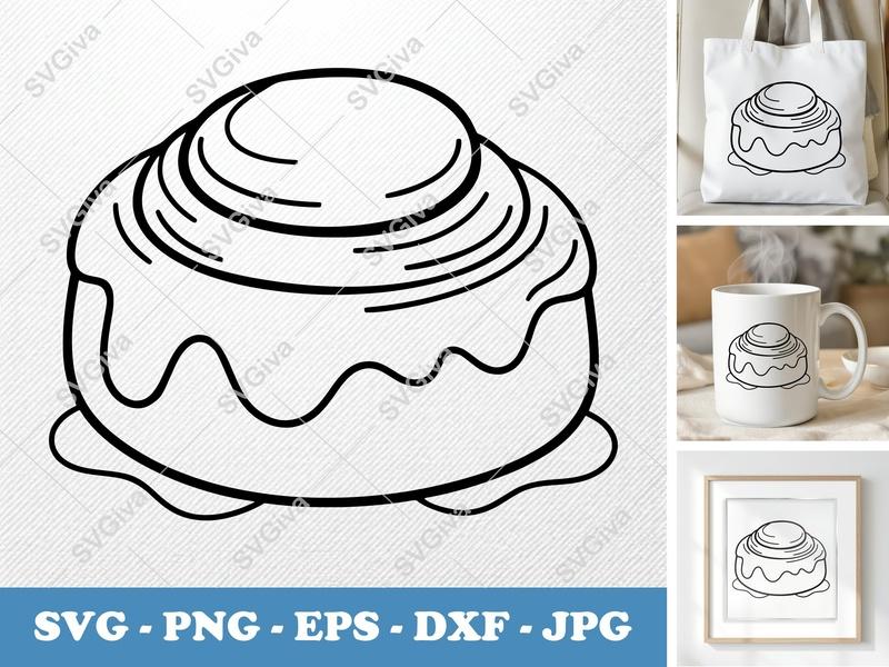 Cinnamon Bun SVG | Modern Sweet Roll with Frosting PNG EPS DXF | Cricut Silhouette Cut File | Bakery Treat Clipart
