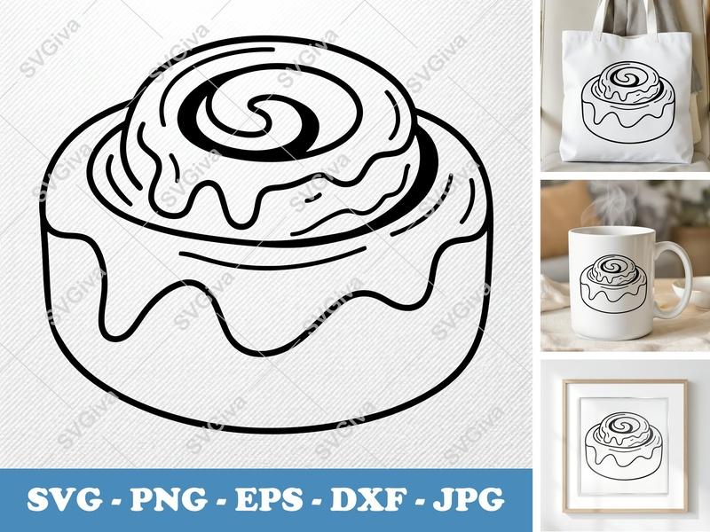 Cinnamon Bun SVG | Modern Sweet Roll with Icing | PNG EPS DXF | Cricut Silhouette Cut File