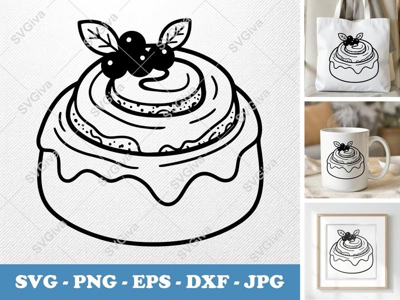Cinnamon Bun with Garnish SVG | Friendly Rounded Bean-Shaped Cut File | PNG DXF EPS for Cricut Silhouette