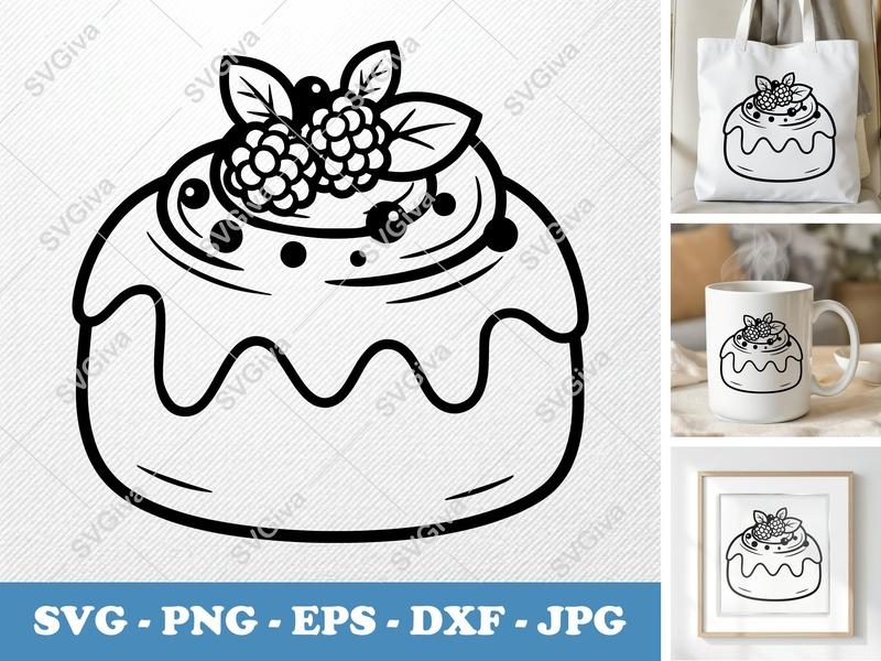 Cinnamon Bun with Garnish SVG | Inflated Pillow-Soft Design | PNG DXF EPS | Cricut Silhouette Baking