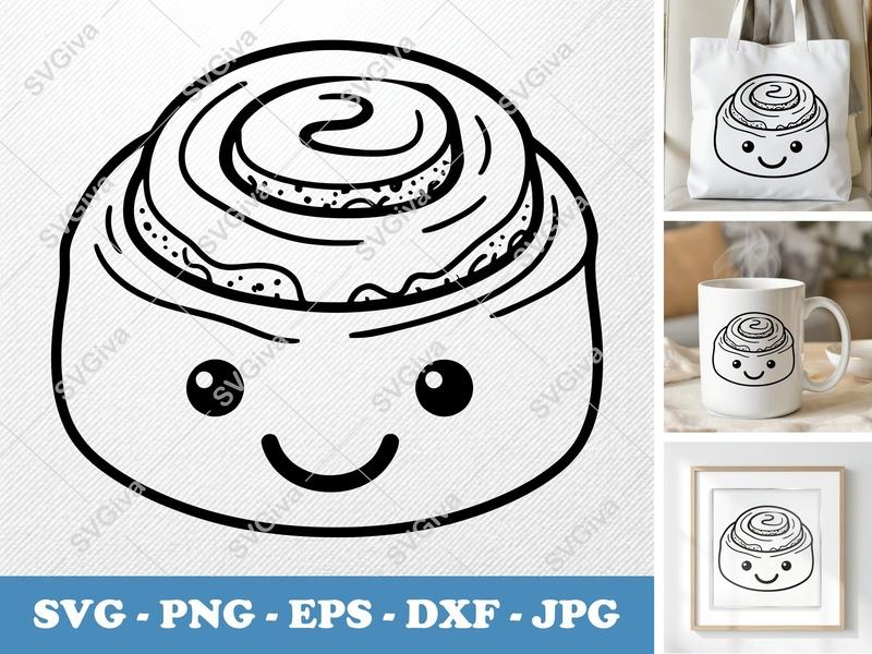 Cinnamon Bun with Smiling Face SVG | Friendly Bean-Shaped Design | PNG DXF EPS | Cricut Silhouette File