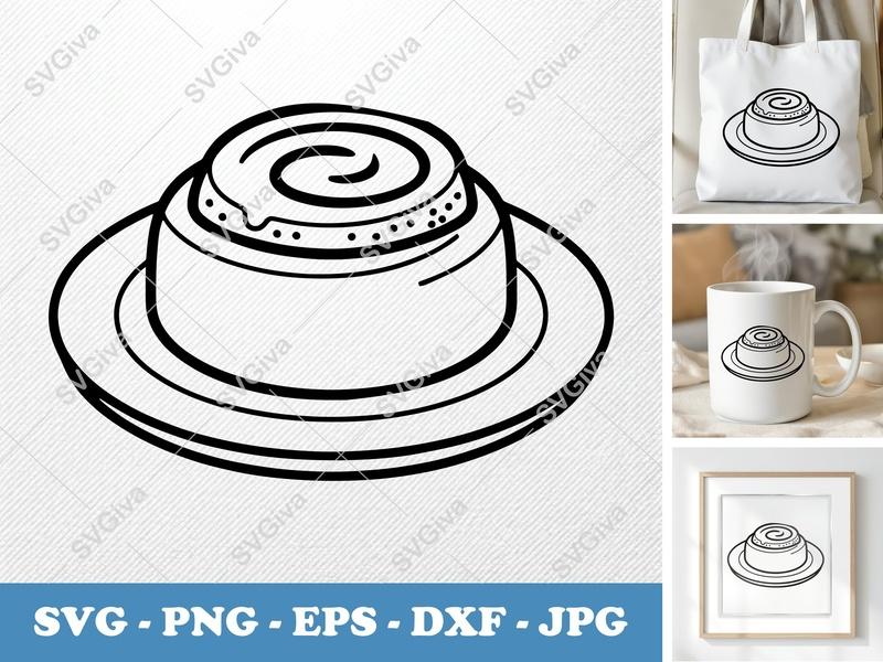 Cinnamon Roll on a Plate SVG PNG DXF EPS | Breakfast Food Cut File Cricut Silhouette