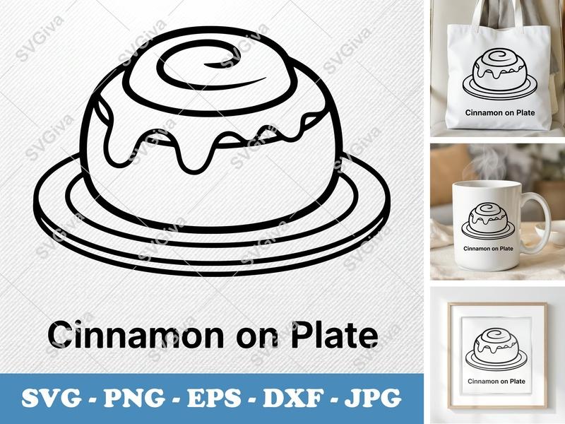 Cinnamon Roll on a Plate SVG PNG DXF EPS | Cricut Silhouette Baking Sweet Food Graphic