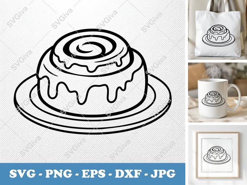 Cinnamon Roll on a Plate SVG PNG DXF EPS | Sweet Treat Cut File Cricut Silhouette