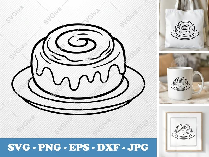 Cinnamon Roll on a Plate SVG PNG DXF EPS | Sweet Treat Cut File for Cricut Silhouette