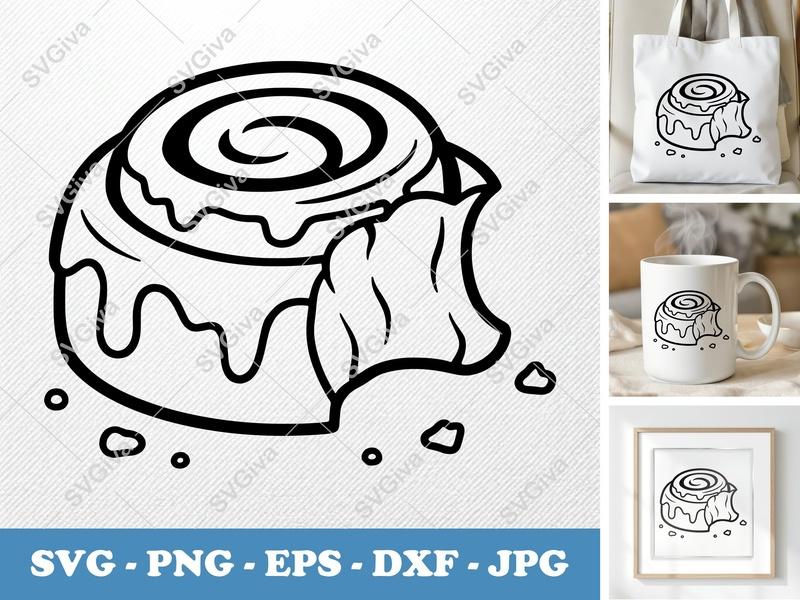 Cinnamon Roll Partially Eaten SVG PNG DXF EPS | Cut File Cricut Silhouette Dessert Food