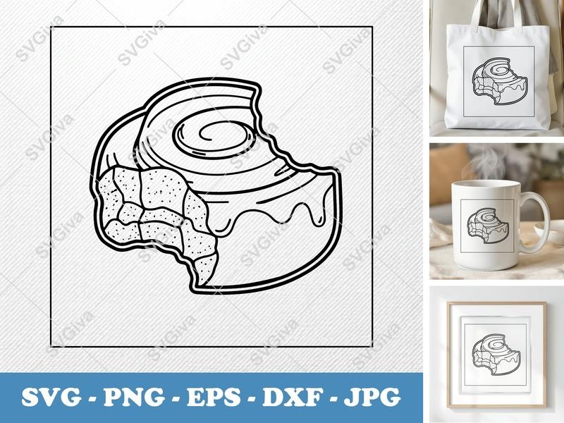Cinnamon Roll Partially Eaten SVG PNG DXF EPS | Sweet Food Cut File for Cricut Silhouette