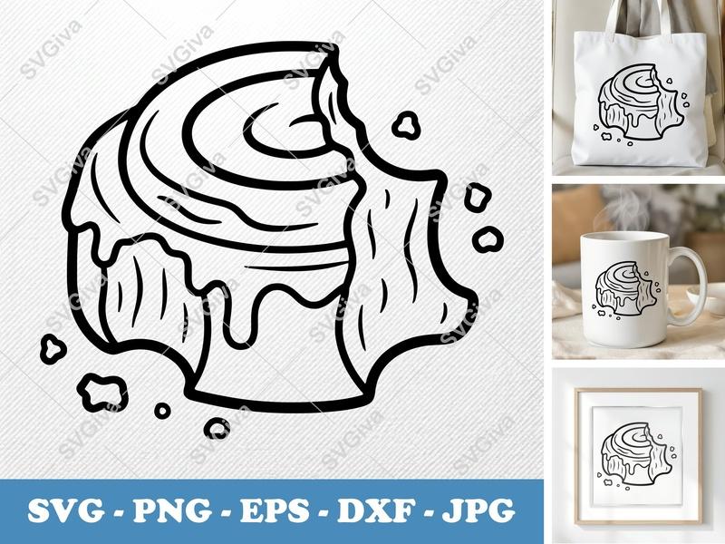Cinnamon Roll Partially Eaten SVG PNG DXF EPS | Sweet Treat Cut File Cricut Silhouette