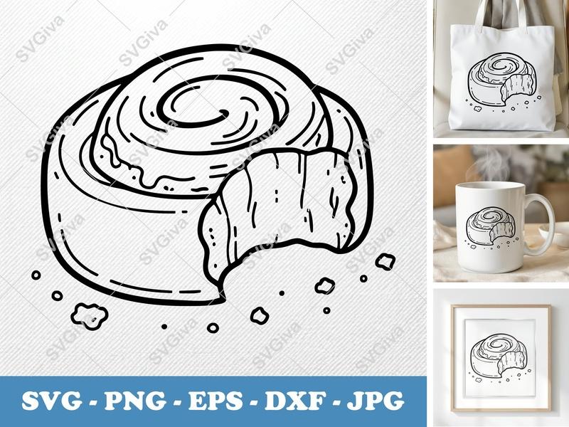 Cinnamon Roll SVG | Bitten Sweet Pastry PNG EPS DXF | Modern Bakery Food Design for Cricut & Silhouette