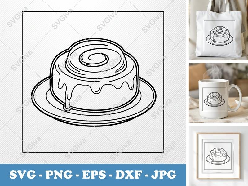 Cinnamon Roll SVG | Modern Clean Design, Icing Drip, Dessert | PNG EPS DXF for Cricut Silhouette