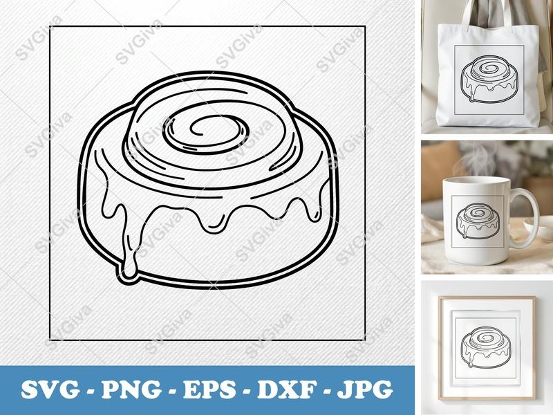 Cinnamon Roll SVG | Modern Clean Design | Icing Drip | Sweet Pastry Cut File for Cricut, Silhouette | PNG EPS DXF