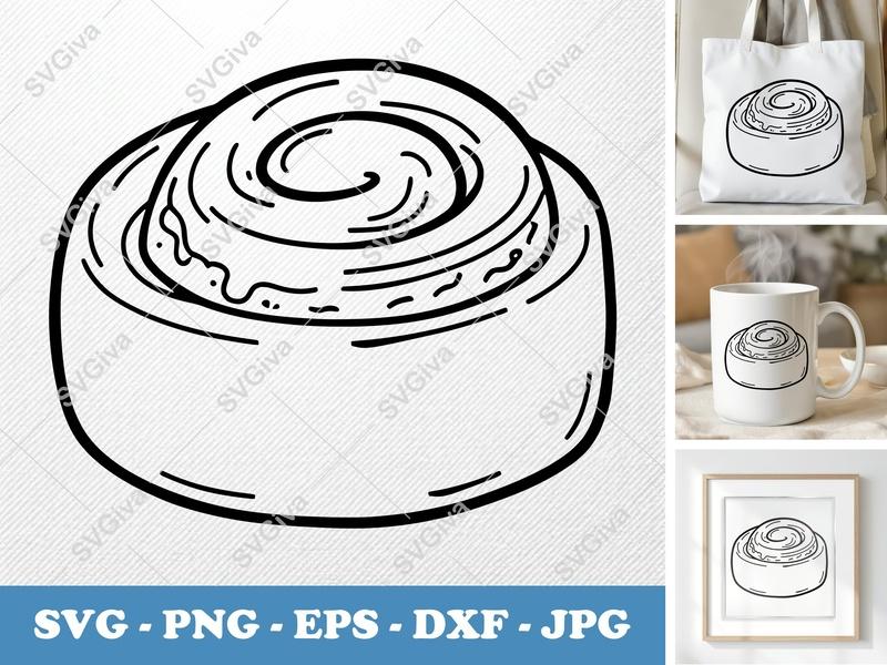Cinnamon Roll SVG | Modern Clean Design | Icing Drizzle | PNG EPS DXF for Cricut & Silhouette Cut File