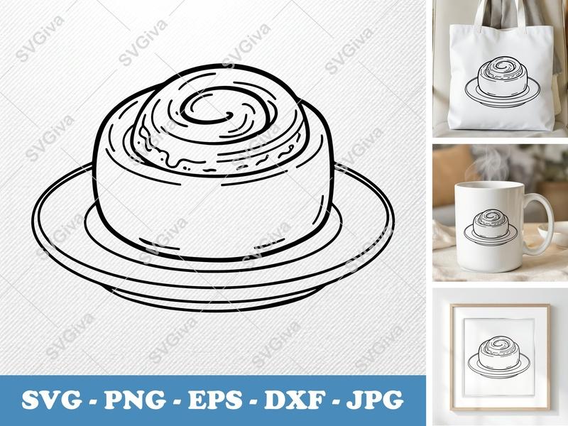 Cinnamon Roll SVG | Modern Clean Design | Sweet Treat Cut File | PNG EPS DXF for Cricut & Silhouette | Bakery Food Clipart
