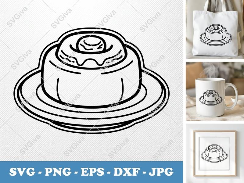 Cinnamon Roll SVG | Outline Clipart, Dessert Cut File | PNG EPS DXF for Cricut & Silhouette, Bakery Food Design