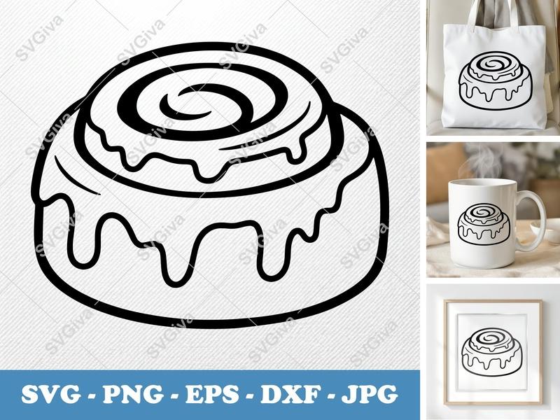 Cinnamon Roll SVG PNG DXF EPS | Food Dessert Cut File | Cricut Silhouette Kitchen Craft