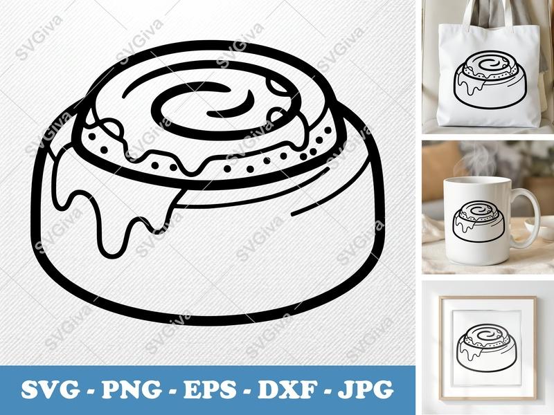 Cinnamon Roll SVG PNG DXF EPS | Icing Outline Cut File for Cricut Silhouette
