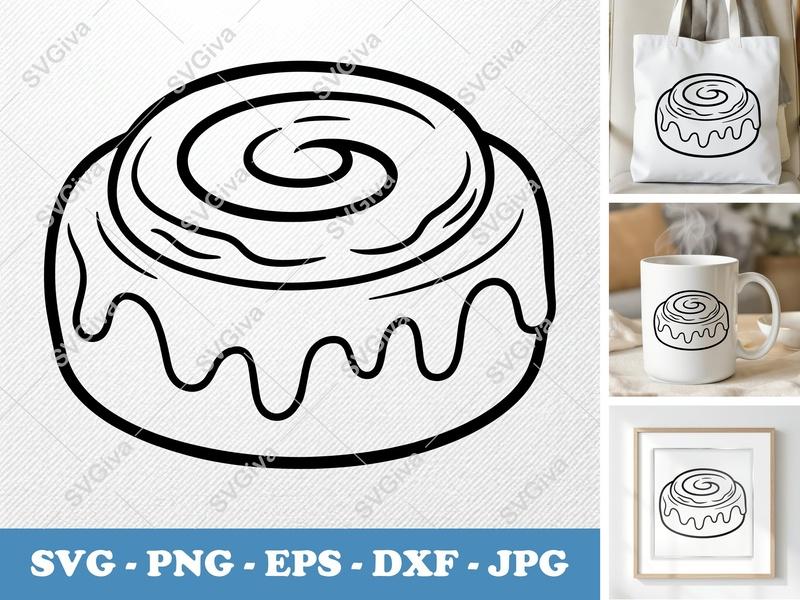 Cinnamon Roll SVG | Sweet Pastry Cut File PNG DXF EPS for Cricut Silhouette