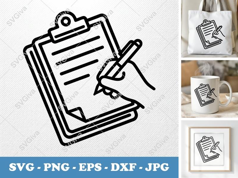 Clipboard in active use SVG, Rounded Body with White Circle, Friendly Bean-Shaped Forms, PNG, EPS, DXF for Cricut & Silhouette