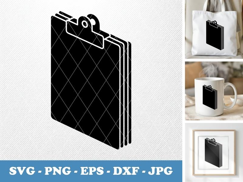 Clipboard isometric angle SVG, Solid Black Fill Outline PNG DXF EPS for Cricut & Silhouette, Workspace Icon
