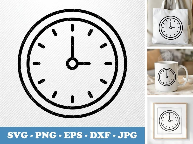 Clock classic svg icon, Rounded Timepiece | SVG PNG EPS DXF Cut File for Cricut Silhouette, Office Decor, Bean Shaped