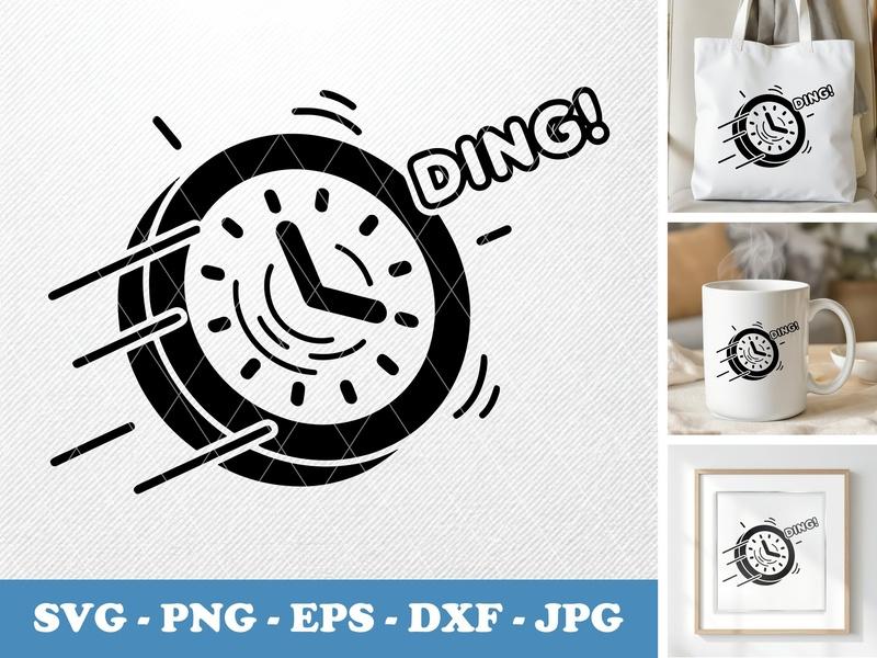 Clock in active use SVG, Puffy Time Icon, Ringing Alarm PNG EPS DXF for Cricut, Silhouette, Deadline Reminder