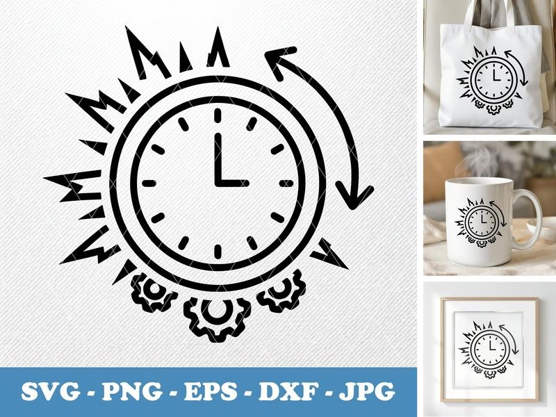 Clock in active use SVG | Time Management Gears Arrow | PNG EPS DXF | Cricut Silhouette Cut File