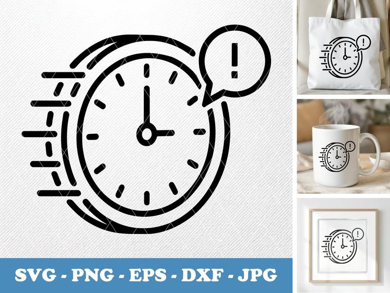 Clock in active use SVG | Time Urgent Icon | Fast Clock PNG EPS DXF | Cricut Silhouette File | Deadline Reminder