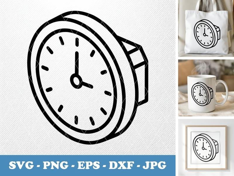 Clock isometric angle SVG | Rounded Body, White Face | PNG EPS DXF for Cricut, Silhouette | Time Icon Cut File