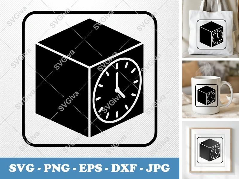Clock SVG | Cube Time Icon, Modern Design | PNG EPS DXF for Cricut, Silhouette | Business Office Decor