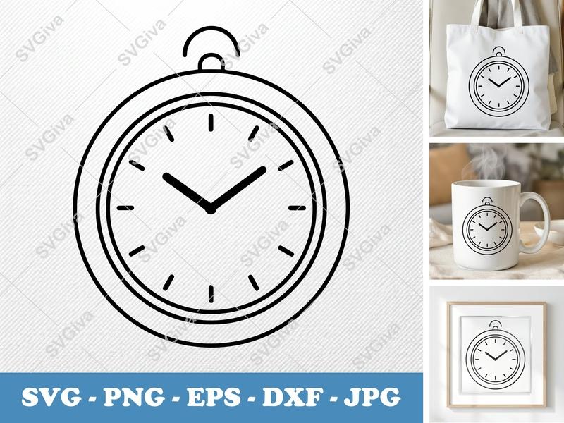 Clock SVG | Minimal Time Icon, Modern Clock Face PNG EPS DXF | Cricut Silhouette Cut File