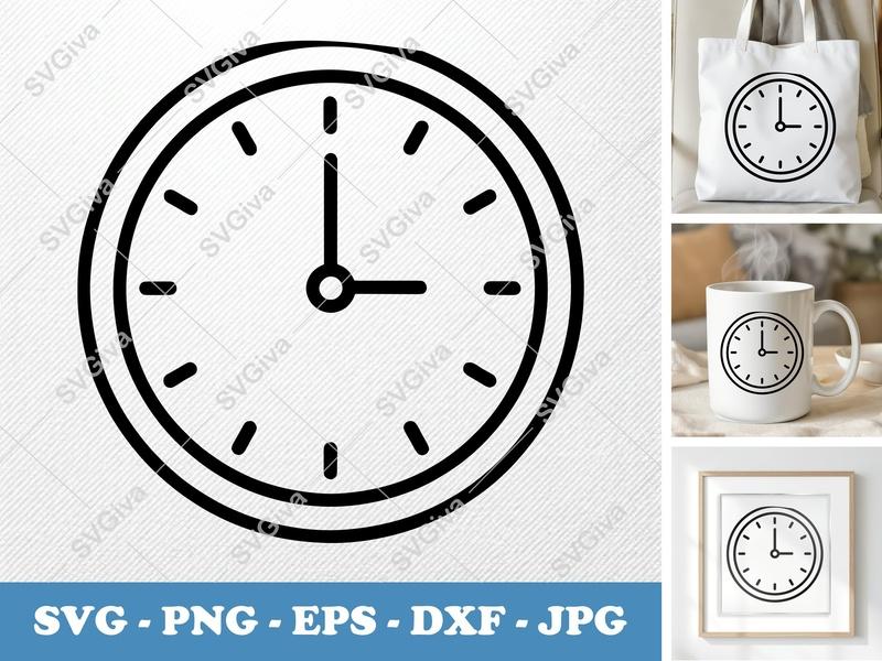Clock SVG | Modern Clean Design, Time Icon, PNG EPS DXF | Cricut Silhouette Cut File