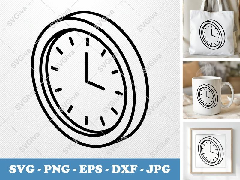 Clock SVG | Modern Clean Design, Time Icon, PNG EPS DXF | Cricut Silhouette Cut File, Business Decor