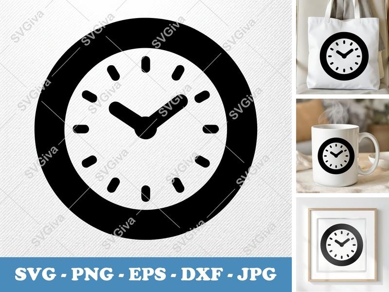 Clock SVG, Modern Clean Time Icon, PNG EPS DXF | Cricut Silhouette Cut File, Digital Download, Vector Graphic