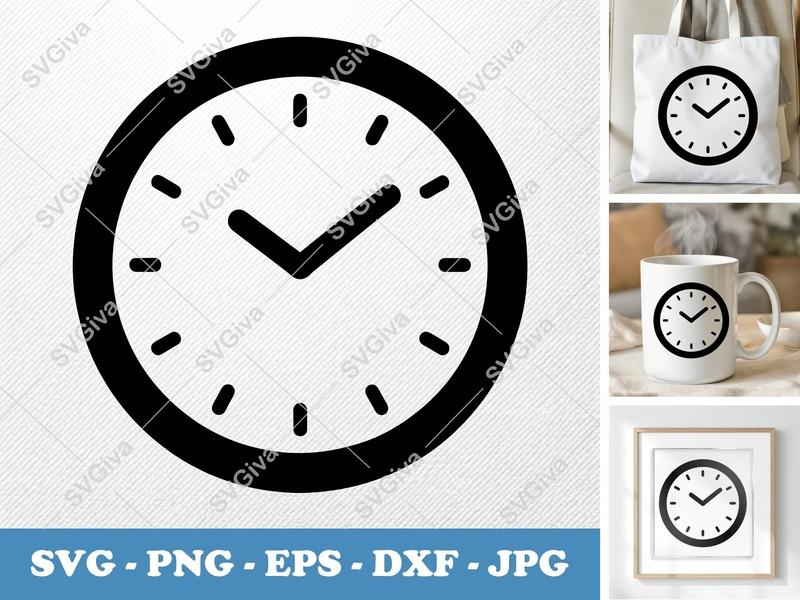 Clock SVG | Modern Clean Time Icon | PNG EPS DXF | Cricut Silhouette Cut File | Simple Minimalist Design