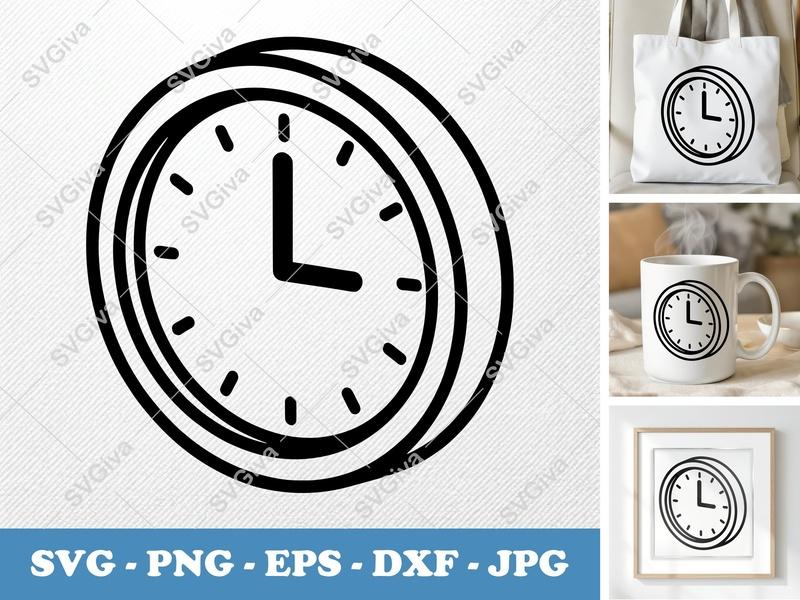 Clock SVG | Modern Clean Time Icon | PNG EPS DXF | Cricut Silhouette File