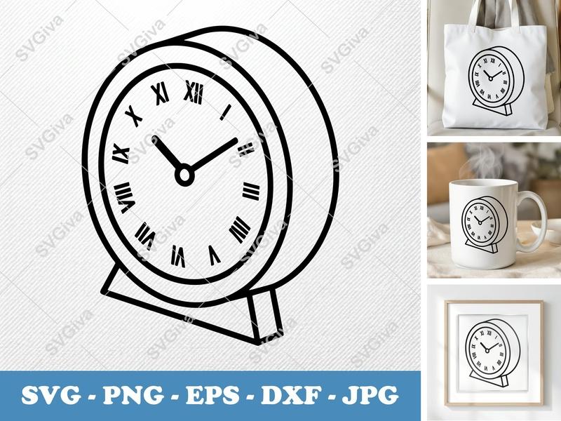 Clock SVG, Modern Desk Clock PNG, Roman Numerals EPS, DXF | Cricut, Silhouette Cut File | Timekeeping Design