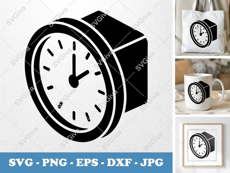 Clock SVG, Modern Desk Clock, Time Icon, PNG EPS DXF for Cricut, Silhouette, Business, Home Decor