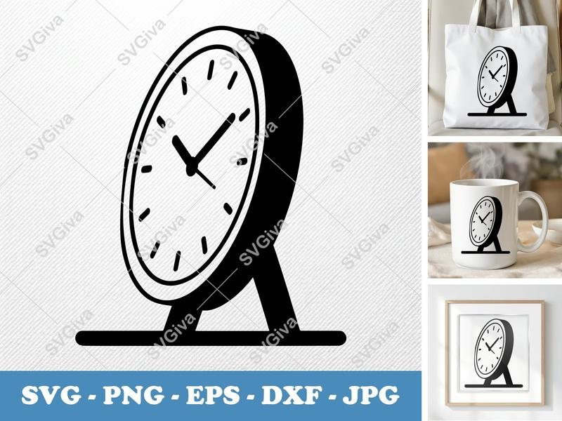 Clock SVG | Modern Desk Timepiece | PNG EPS DXF | Cricut Silhouette Cut File | Minimalist Design